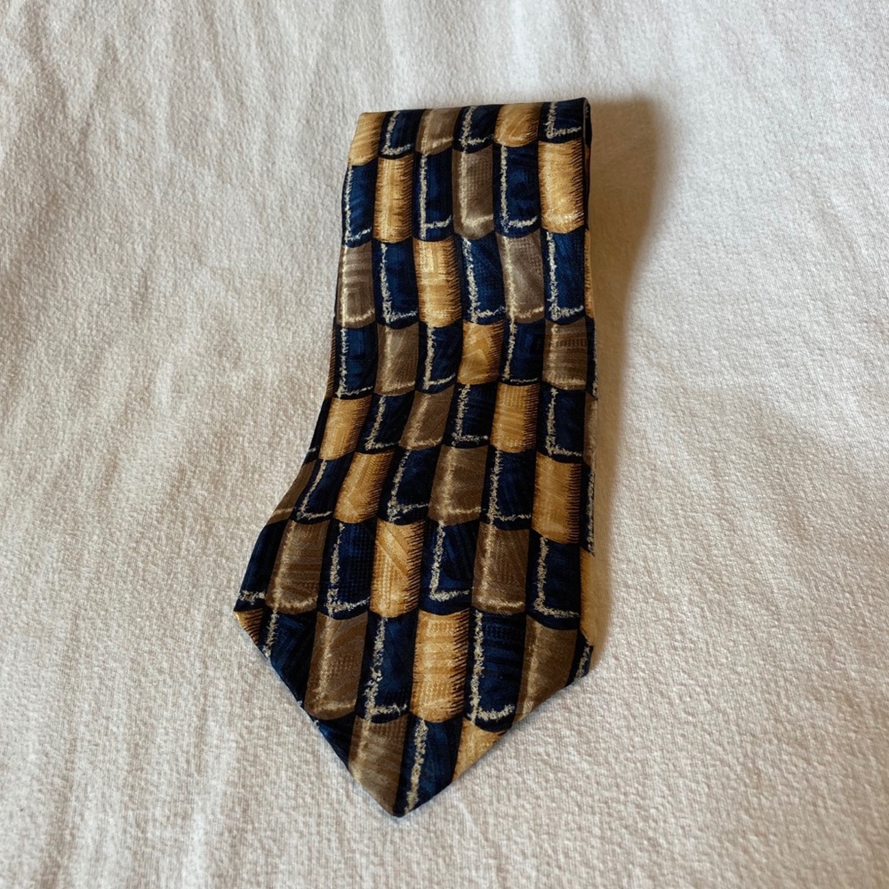 FREE IF BUNDLED George Machado Neck Tie Color Block Pattern 100% Silk Extra Long